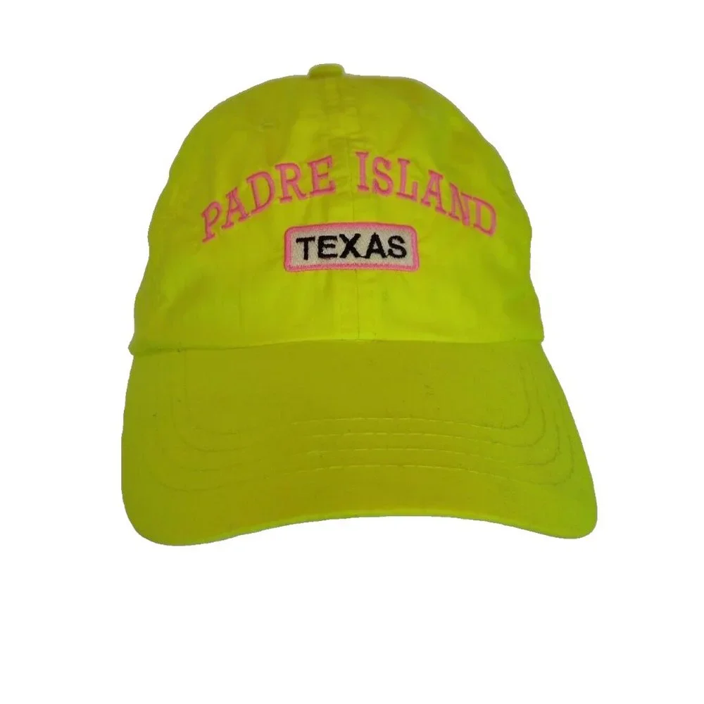 Padre Island Texas Baseball Cap Yellow Beach Sports Hook & Loop Cap Hat